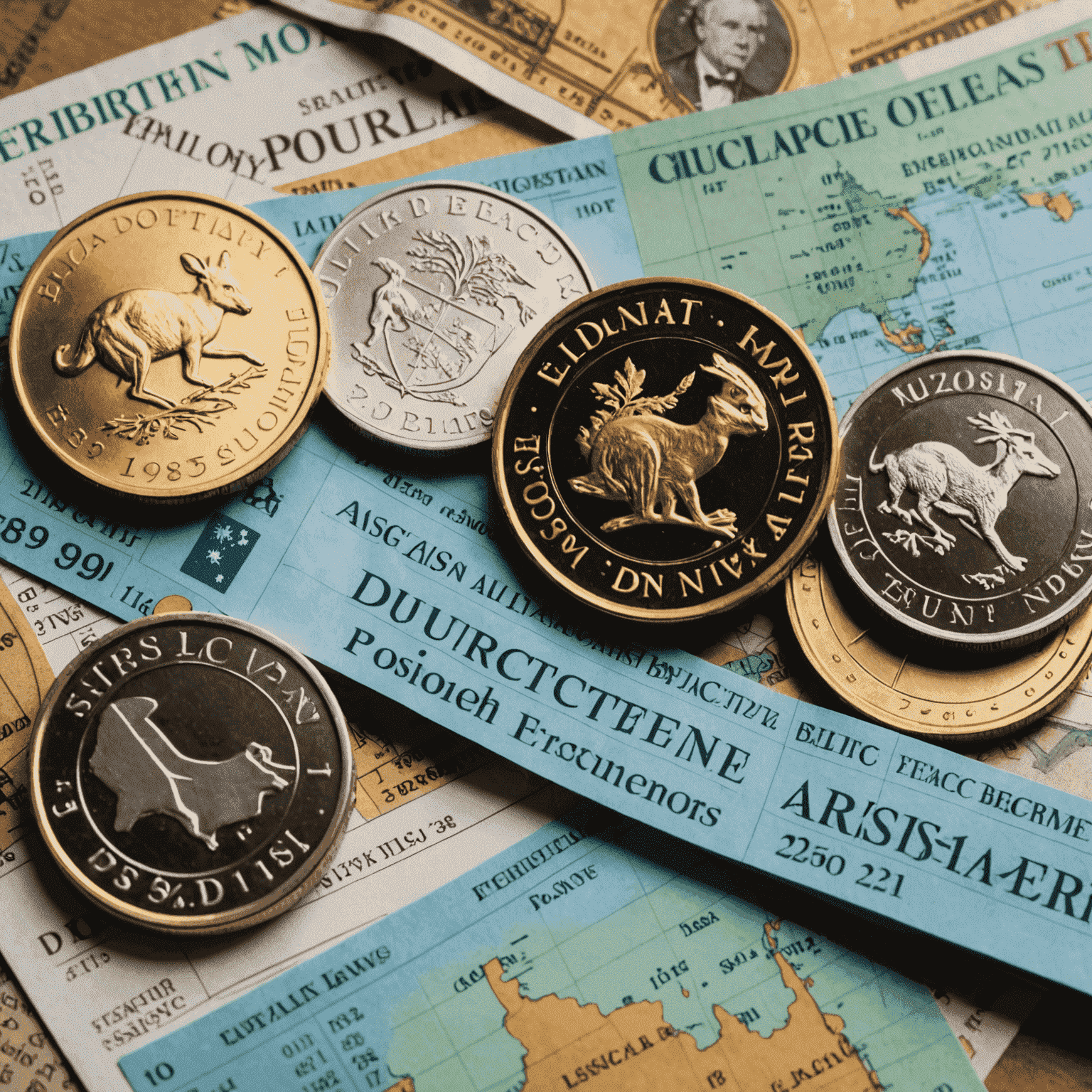 A collage of financial charts, stock market tickers, and Australian currency symbolizing breaking financial news